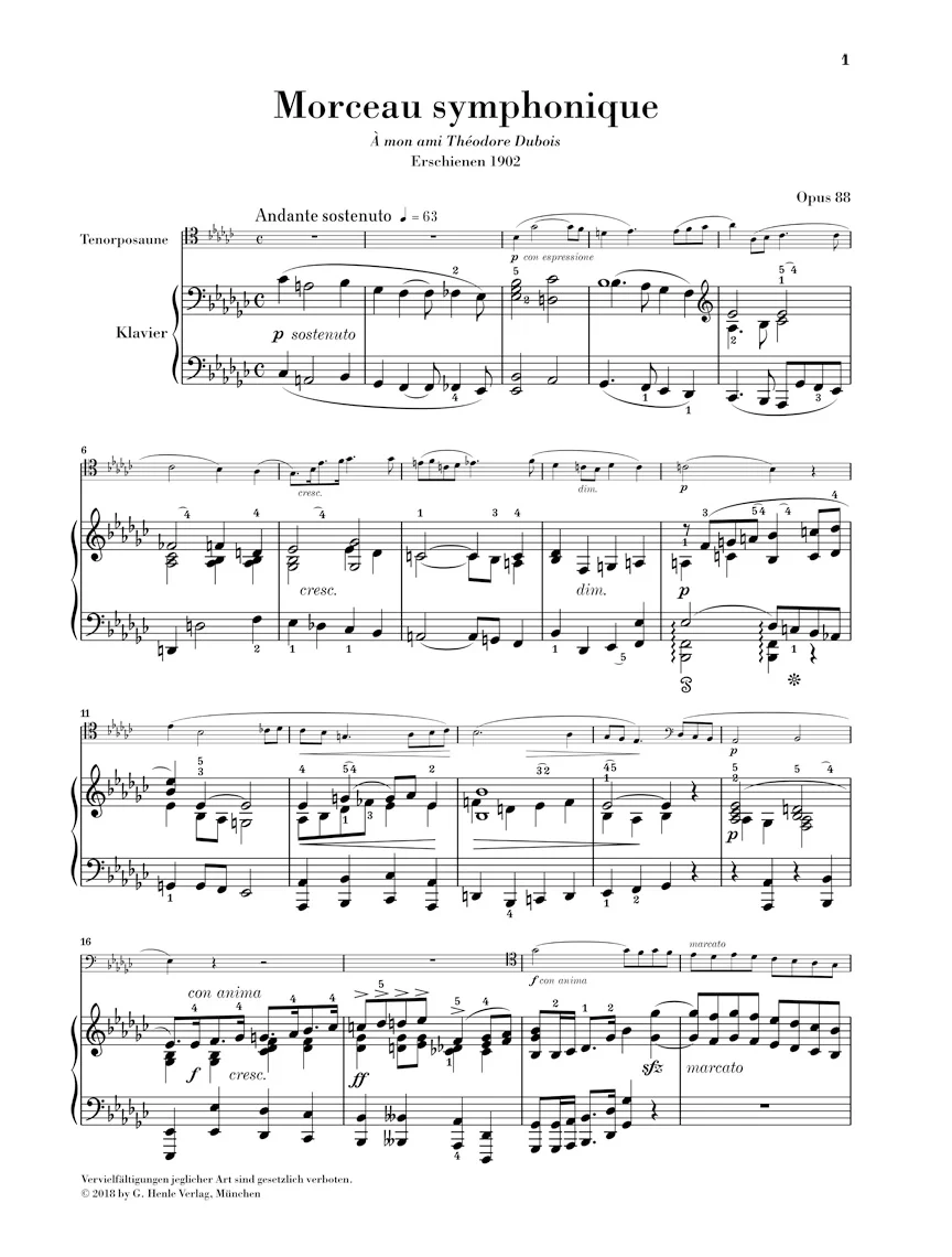 Guilmant Morceau Symphonique Op. 88 and Morceau De Lecture for Trombone and Piano - Image 3