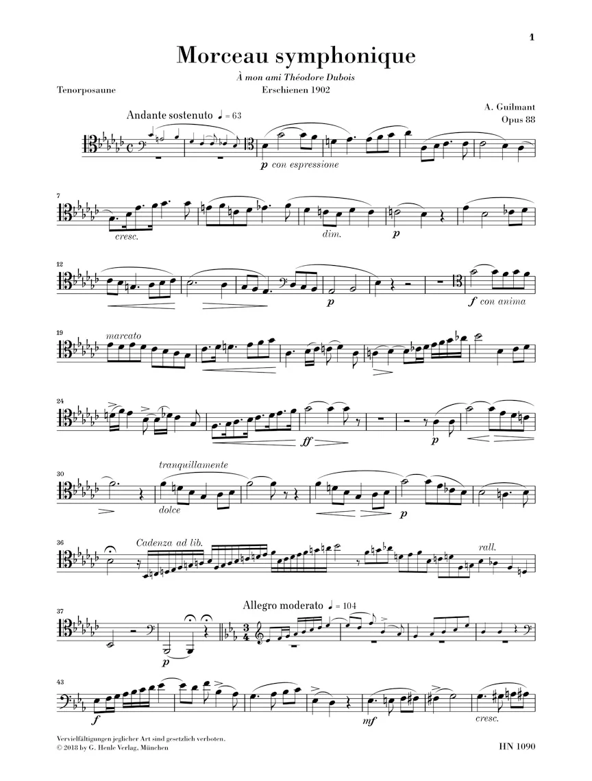 Guilmant Morceau Symphonique Op. 88 and Morceau De Lecture for Trombone and Piano - Image 5