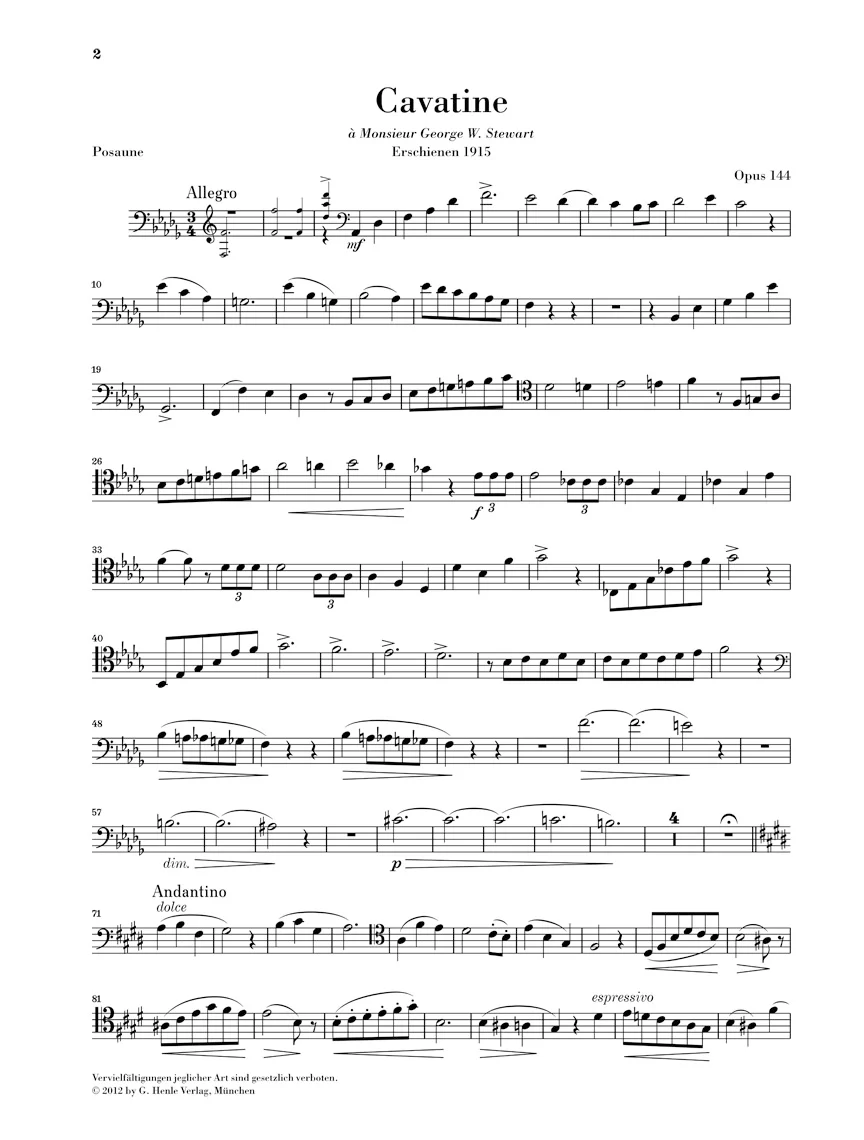 Saint-Saens Cavatine Op. 144 for Trombone and Piano - Image 3