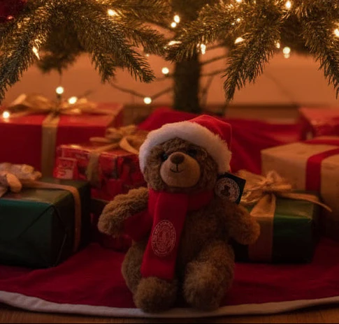 Clearance: Teddy Bear: Brown Holiday Bear with Red Scarf - Image 3