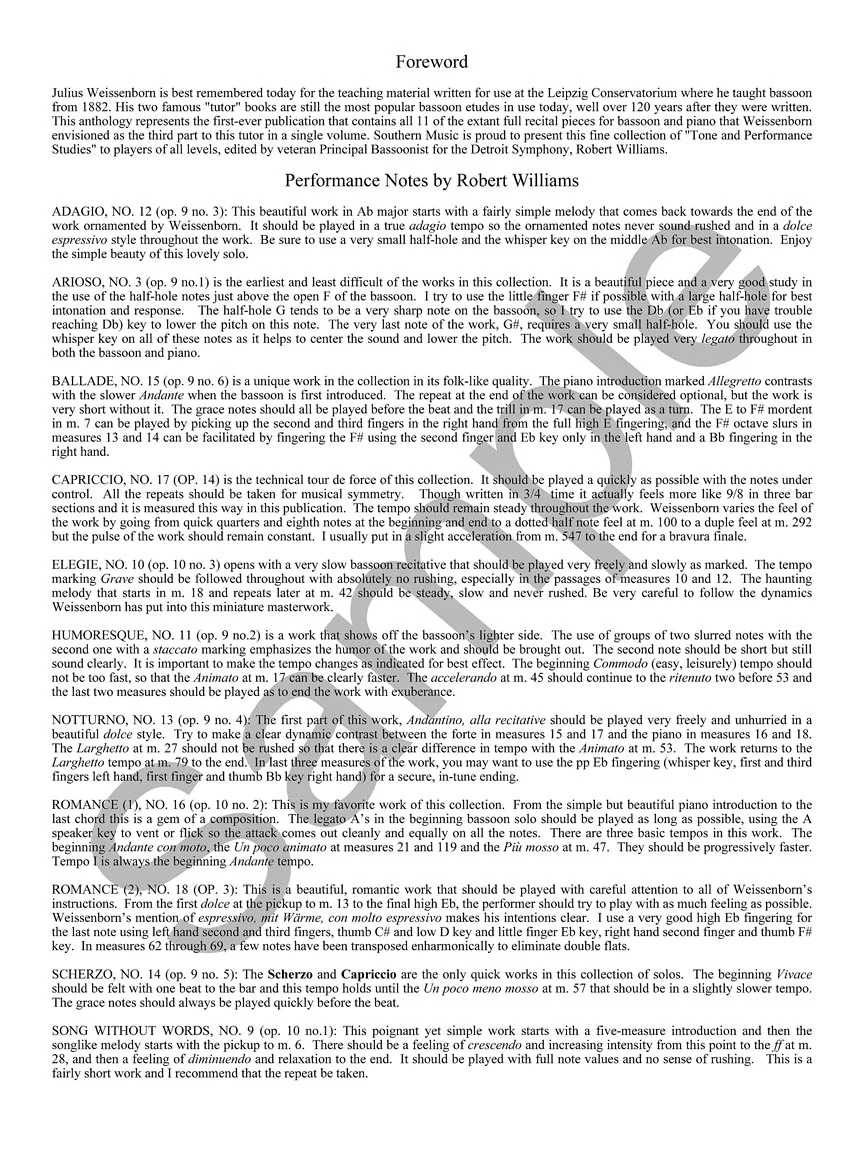 Weissenborn 11 Bassoon Recital Pieces from Tone and Performance Studies - Image 3